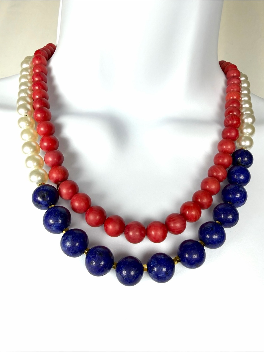 Vintage Lapis Lazuli & Dyed Bamboo Coral? Necklace Lot Boho Coastal